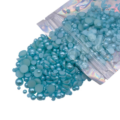 Turquoise Blue Mixed Sizes Flatback Pearl 1000 Pieces