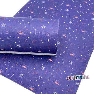 Sun and Stars - Celestial Divine Premium Faux Leather Sheets, Custom Leather Sheets, Exclusive Design, Leather for Earrings