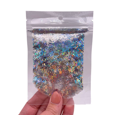 Silver Holographic Letters Shape Glitter
