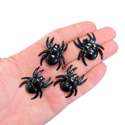 4 Black Spider Flatback Cabochons