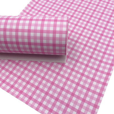 Pink Gingham Smooth Faux Leather Sheets, 8x11 Size, Custom Leather Sheets, Leather for Earrings