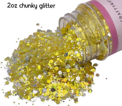 Yellow and Silver Chunky Glitter Mix 2oz Bottle