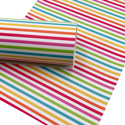 Candy Color Stripe Custom Print Faux Leather Sheet
