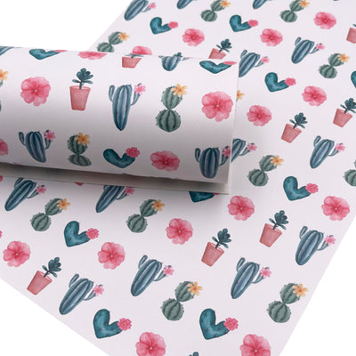 Cactus and Flowers Custom Print Faux Leather Sheet