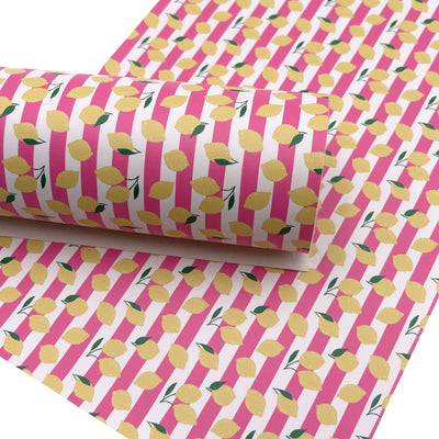 Pink Lemonade Stripe Custom Print Faux Leather Sheet
