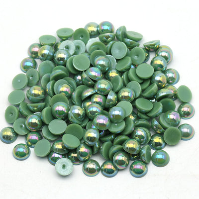 Olive Green AB Flat Back Pearls, Choose Size 3mm, 4mm, 5mm, 6mm, 8mm, 10mm Not-Hotfix