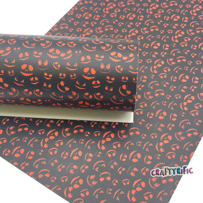 Spooky Faces Halloween Print Faux Leather Sheet