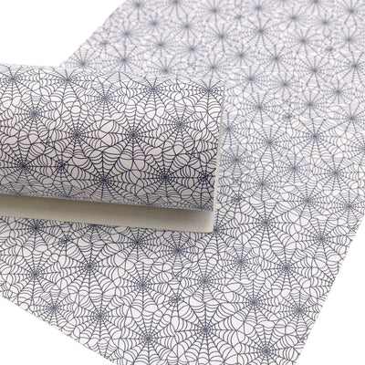 White Spiderweb Halloween Print Faux Leather Sheet