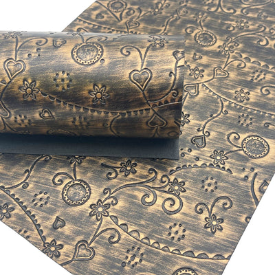 Old Gold Embossed Faux Leather Sheet