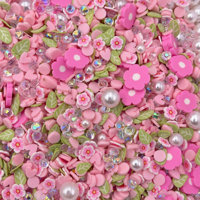 Pink Flower Polymer Clay Sprinkle Mix, Fake Sprinkles, Clay Slices for Nail Art and Slime
