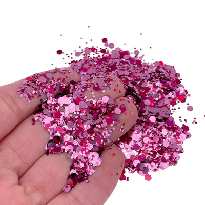 BARBIE PINK Chunky Glitter Mix, Polyester Glitter, Solvent Resistant, Premium Quality Glitter for Tumblers, 1 oz Resealable Bag