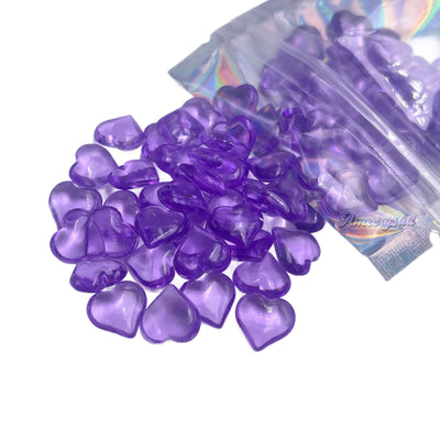 10mm Purple Translucent Hearts, 3D Resin Hearts, No Hole Heart Beads, Resin Hearts for Shakers and Slime